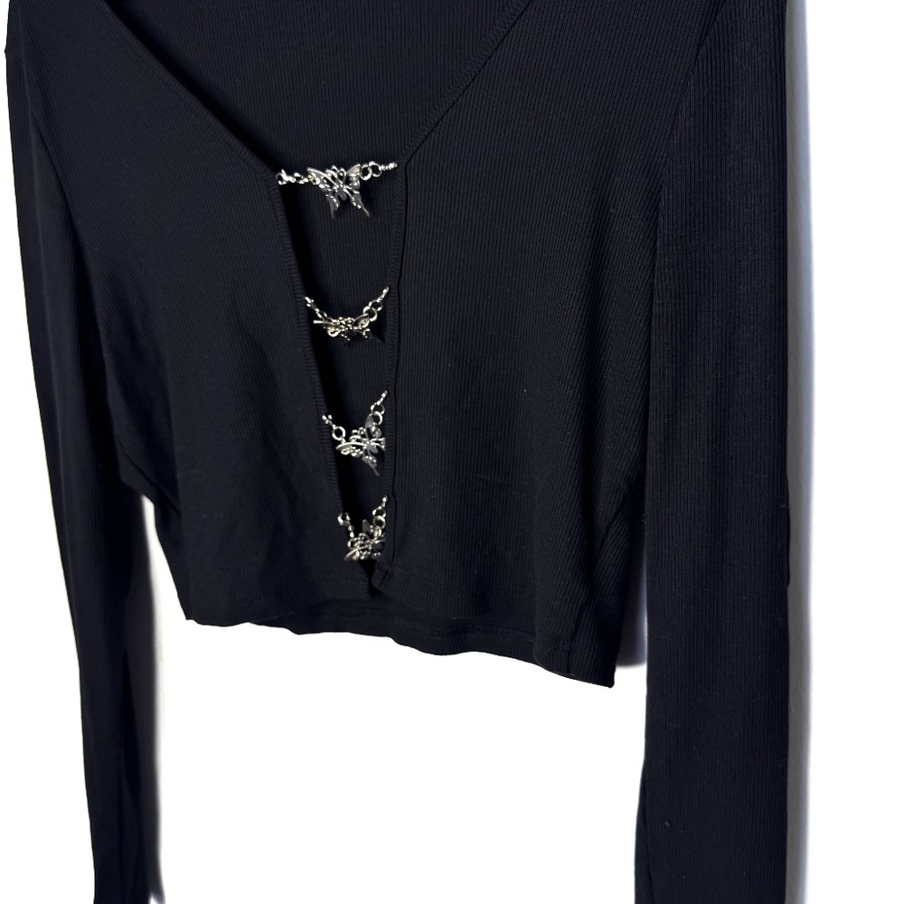 SHEIN Black cropped long-sleeved top with a beautiful neckline size XL